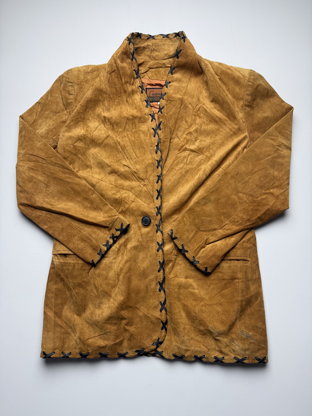 Cayenne Suede Blazer Womens Small Brown Button Front Trim Lined Boho